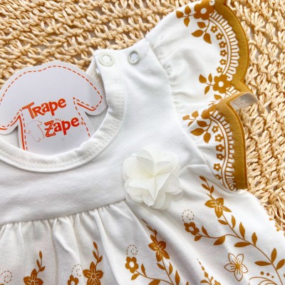 Conj. Batinha com Flores e Short Poá - Areia e Off White